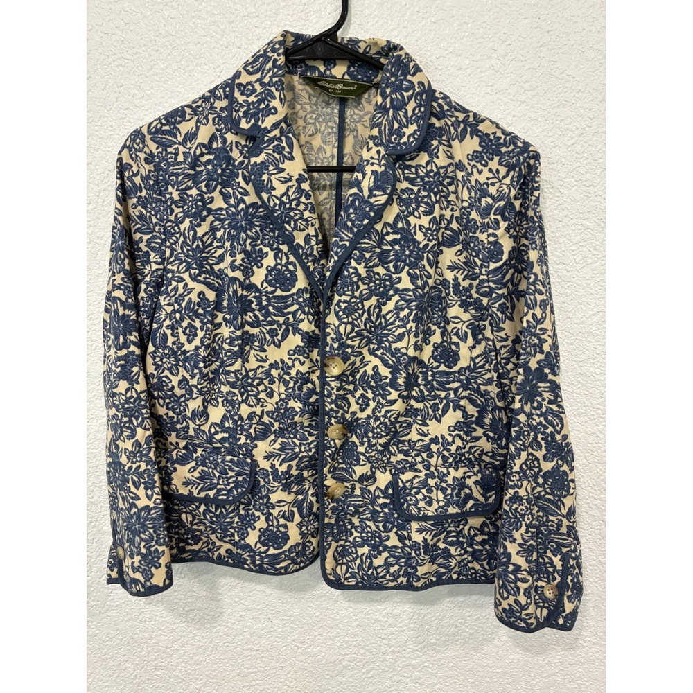 Eddie Bauer Jacket Cotton Linen Sz 12 Floral Button Up Career Cottagecore Work
